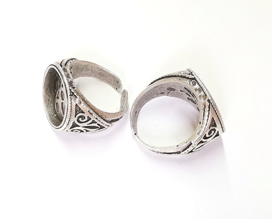 Silver Ring Setting Blank Cabochon Base Large Size Ring Mounting Adjustable Ring Base Bezel (17 mm) Antique Silver Plated Brass  G19989