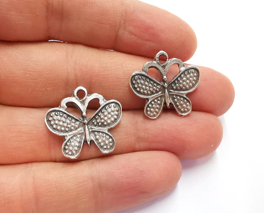 4 Butterfly Charms Antique Silver Plated Charm (21x23mm) G27149