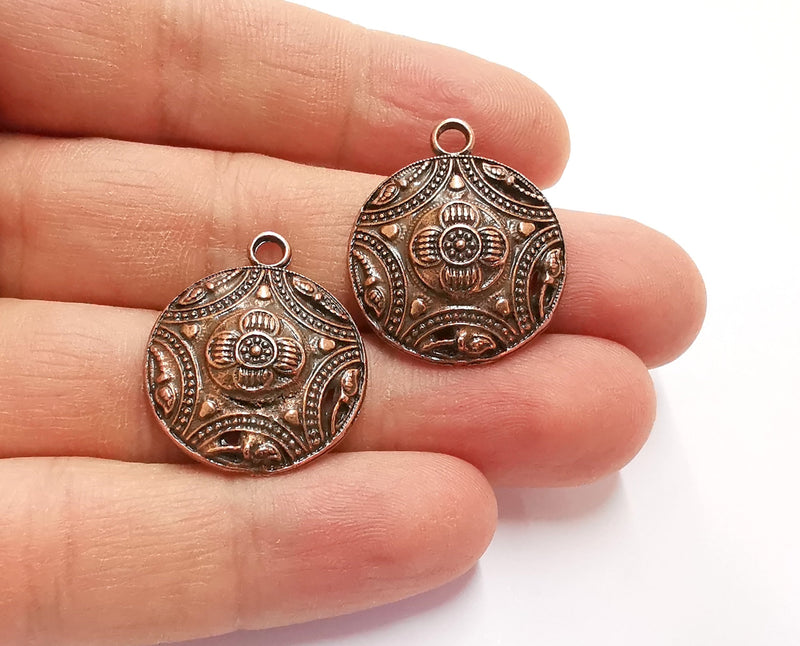 2 Flower Charms Antique Copper Plated Charms (29x24mm)  G20562