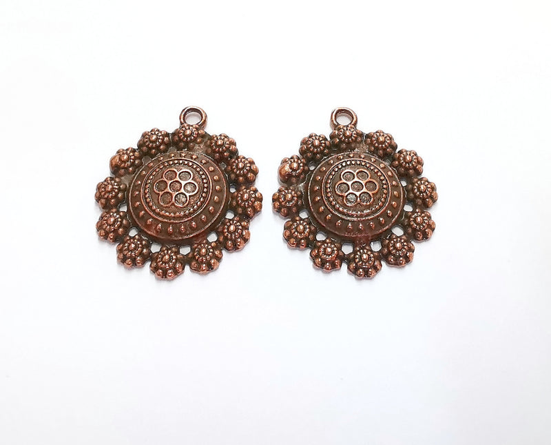 2 Flowers Charms Antique Copper Plated Charms (32x28mm) G20567