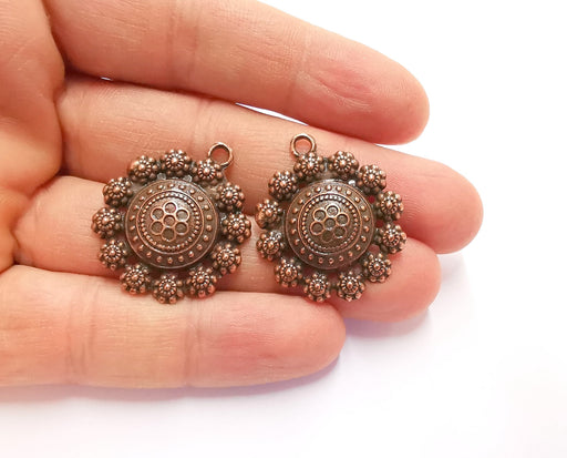 2 Flowers Charms Antique Copper Plated Charms (32x28mm) G20567