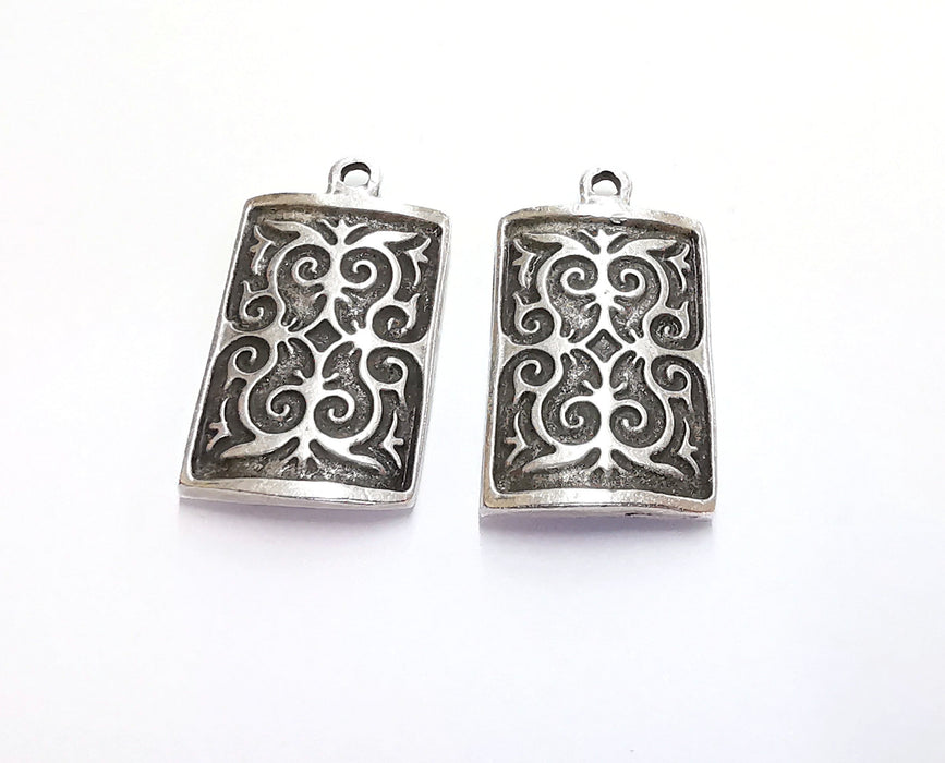 2 Silver Charms Antique Silver Plated Charm (34x19mm) G20568