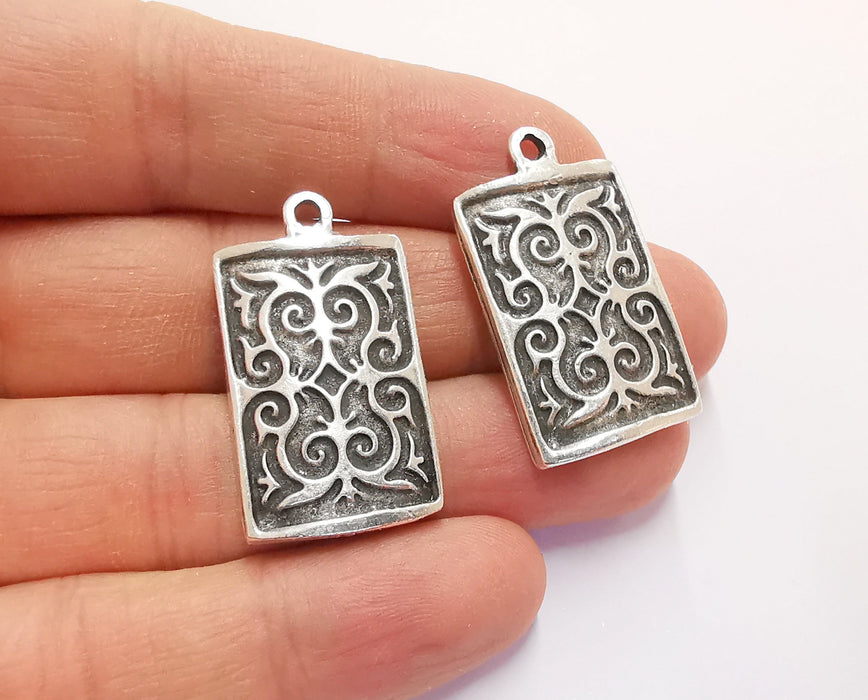 2 Silver Charms Antique Silver Plated Charm (34x19mm) G20568