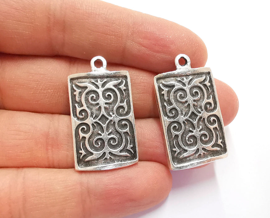 2 Silver Charms Antique Silver Plated Charm (34x19mm) G20568