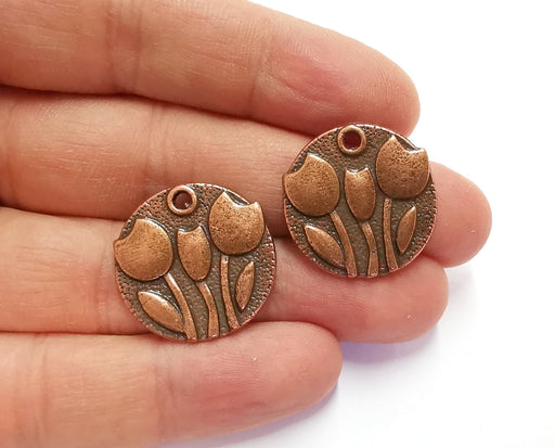 2 Flowers Charms Antique Copper Plated Charms (24mm)  G20576