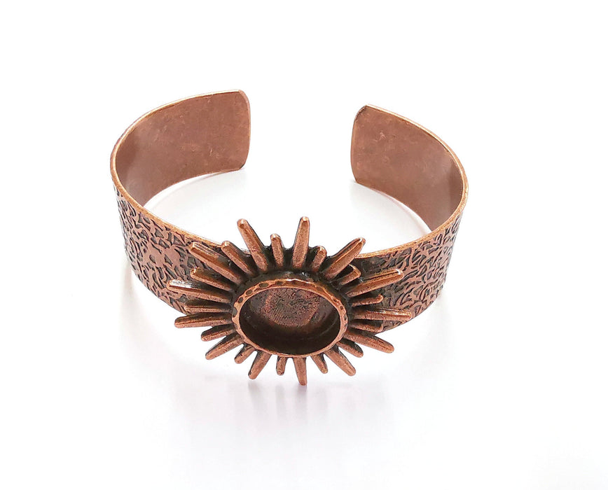 Sun Bracelet Blank Resin Bangle Dry Flower inlay Blank Cuff Bezel Glass Cabochon Base Textured Adjustable Antique Copper (16mm ) G21076