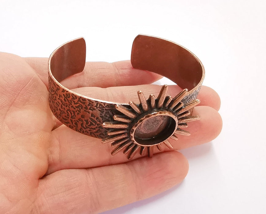 Sun Bracelet Blank Resin Bangle Dry Flower inlay Blank Cuff Bezel Glass Cabochon Base Textured Adjustable Antique Copper (16mm ) G21076