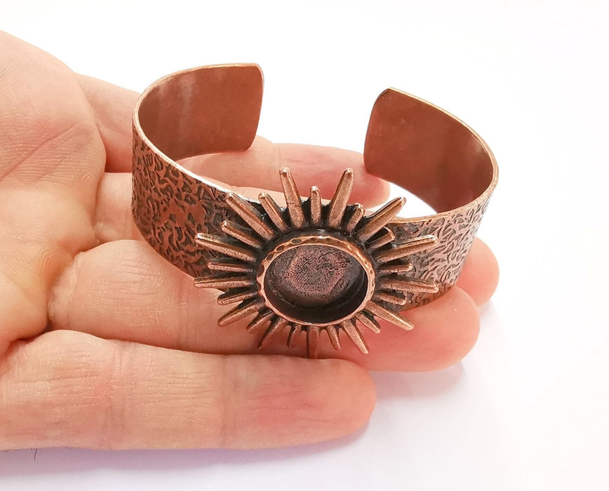 Sun Bracelet Blank Resin Bangle Dry Flower inlay Blank Cuff Bezel Glass Cabochon Base Textured Adjustable Antique Copper (16mm ) G21076