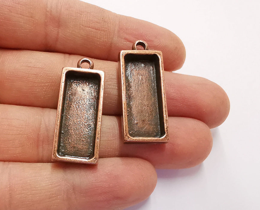 2 Copper Pendant Blank Base inlay Blank Resin Bezel Mosaic Mountings Antique Copper Plated (25x10 mm blank )  G20582