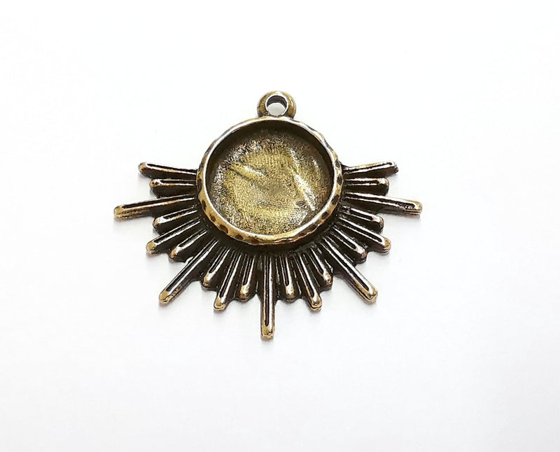 Sun Charms Blank Bezel Resin Bezel Mosaic Mountings Antique Bronze Plated Charms (34x40mm) (16 mm Bezel Inner Size)  G21768