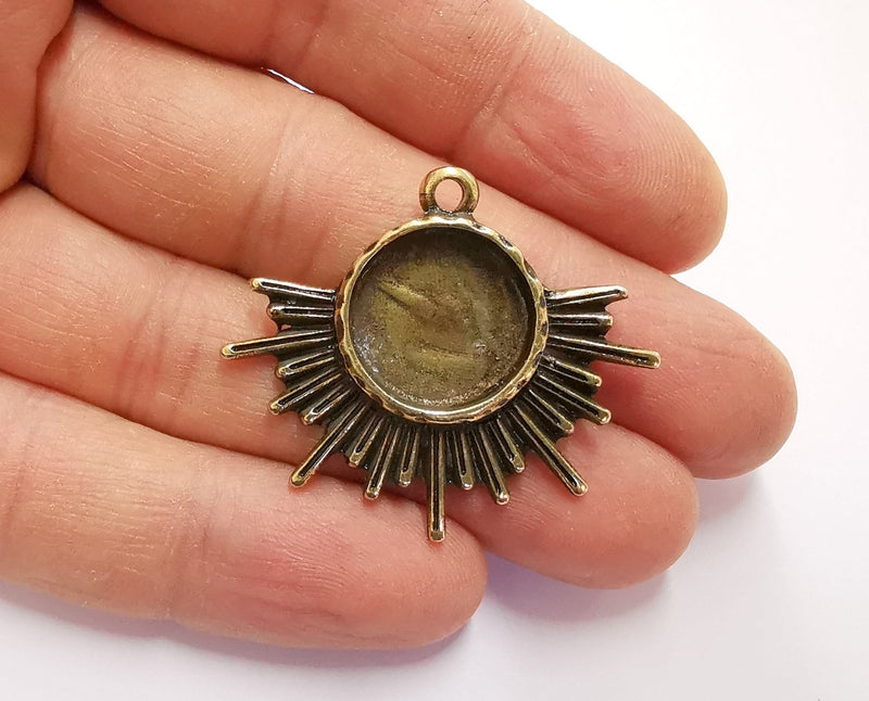 Sun Charms Blank Bezel Resin Bezel Mosaic Mountings Antique Bronze Plated Charms (34x40mm) (16 mm Bezel Inner Size)  G21768