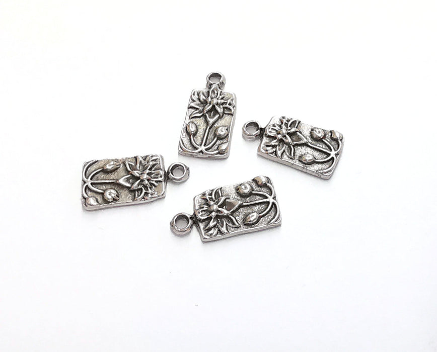 6 Lotus Charms Flower Charms Antique Silver Plated Charms (18x9mm)  G20584