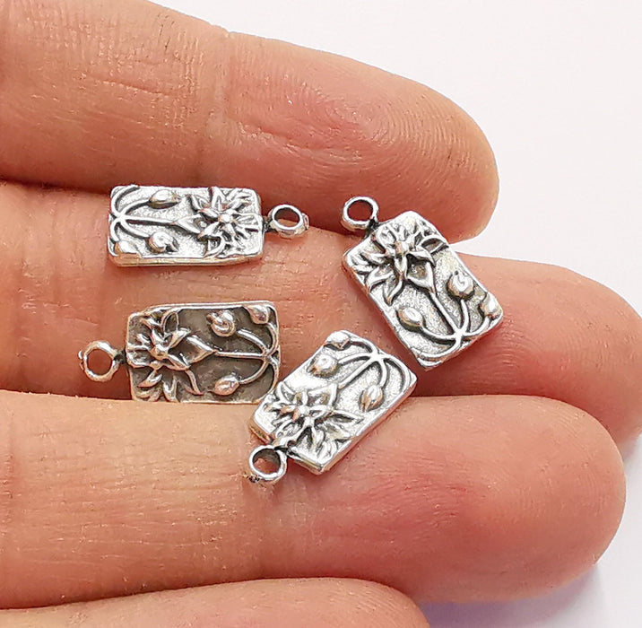 6 Lotus Charms Flower Charms Antique Silver Plated Charms (18x9mm)  G20584