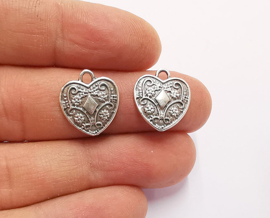 10 Heart Charms Antique Silver Plated Charms (17x15mm)  G20588