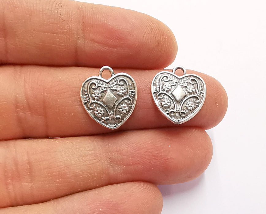 10 Heart Charms Antique Silver Plated Charms (17x15mm)  G20588