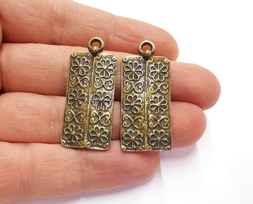 2 Flowers Charms Antique Bronze Plated Charms (39x17mm) G20595