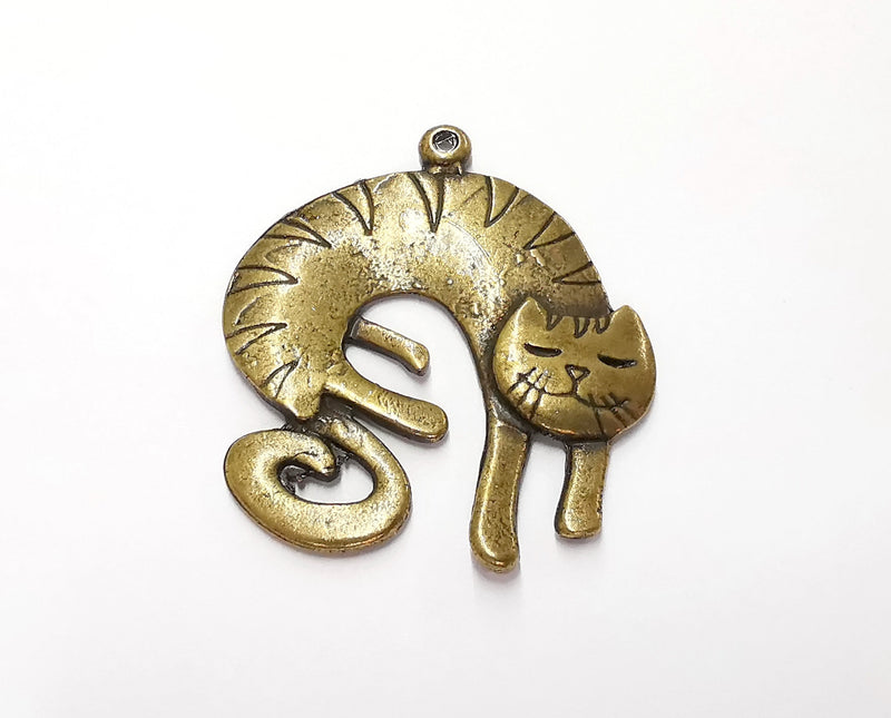 2 Cat Charms Antique Bronze Plated Charms (45x42mm)  G20602