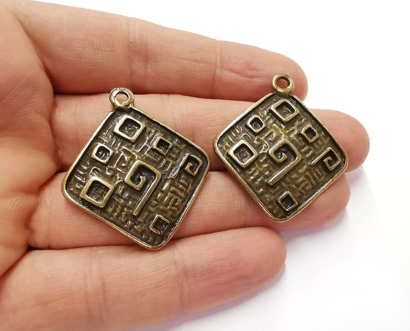 2 Cambered Charms Antique Bronze Plated Charms (39x35mm) G20606