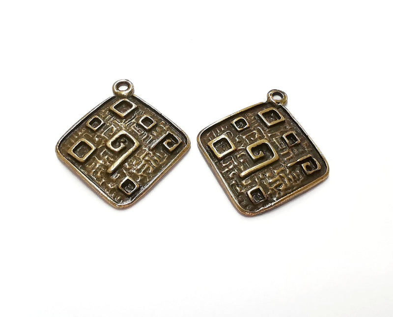 2 Cambered Charms Antique Bronze Plated Charms (39x35mm) G20606