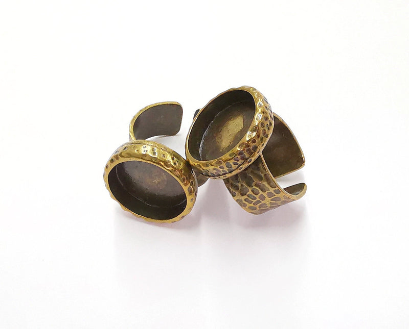 Hammered Ring Blank Setting Cabochon Base inlay Ring Backs Mounting Adjustable Ring Bezel (16mm blank) Antique Bronze Plated G20607