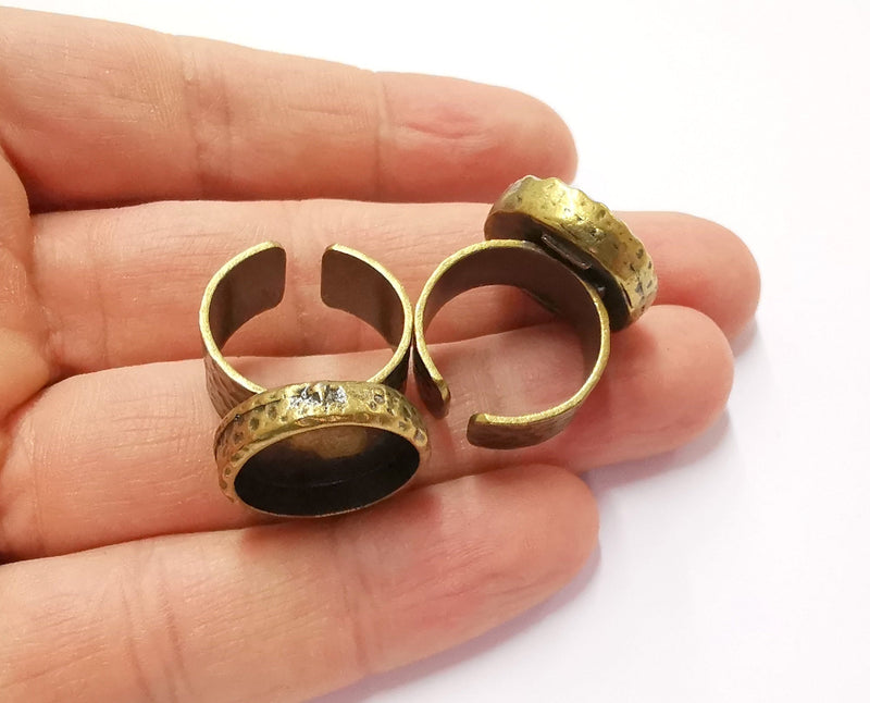 Hammered Ring Blank Setting Cabochon Base inlay Ring Backs Mounting Adjustable Ring Bezel (16mm blank) Antique Bronze Plated G20607