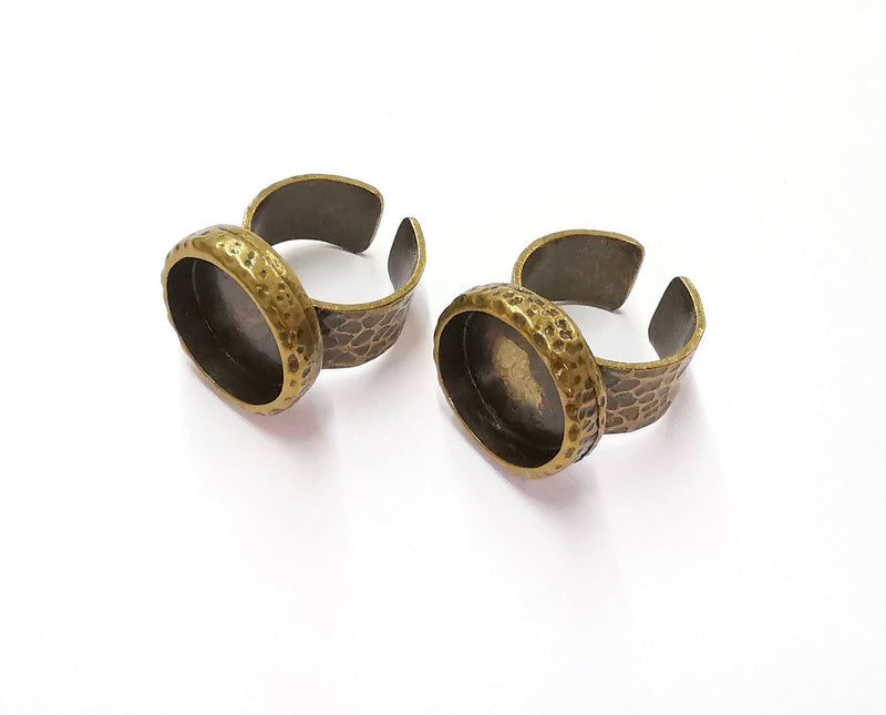 Hammered Ring Blank Setting Cabochon Base inlay Ring Backs Mounting Adjustable Ring Bezel (16mm blank) Antique Bronze Plated G20607
