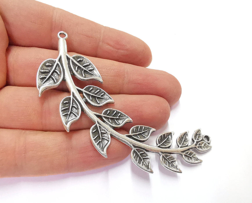 Leaves Branch Pendant Connector Antique Silver Plated Pendant (85mm)  G20609