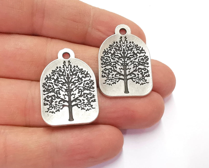 2 Tree Charms Antique Silver Plated Charms (31x22mm)  G20613