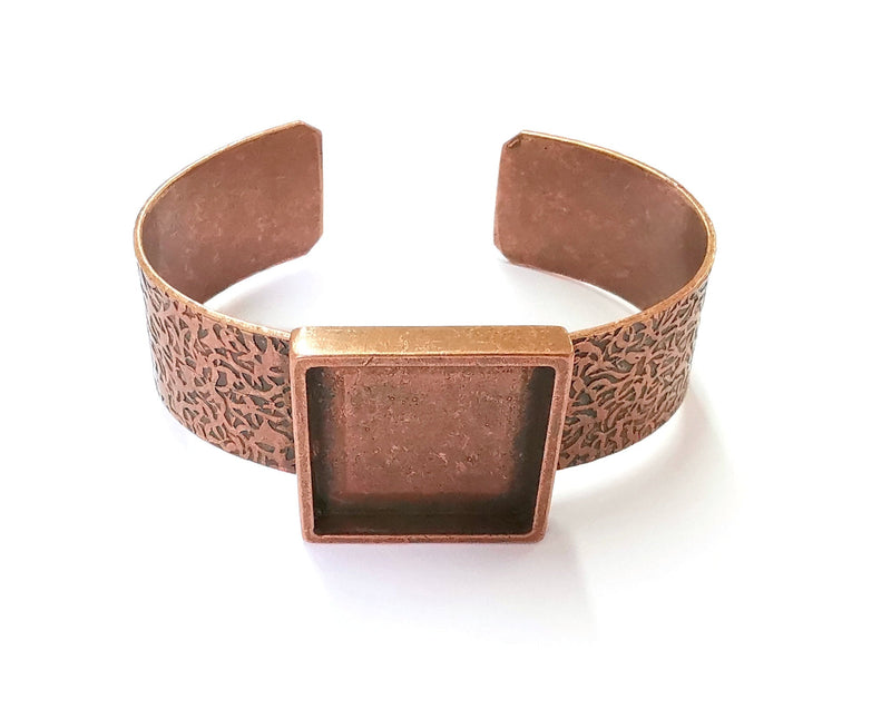 Bracelet Blank Resin Bangle Dry Flower inlay Blank Cuff Bezel Glass Cabochon Base Textured Adjustable Antique Copper (25x25mm ) G20037