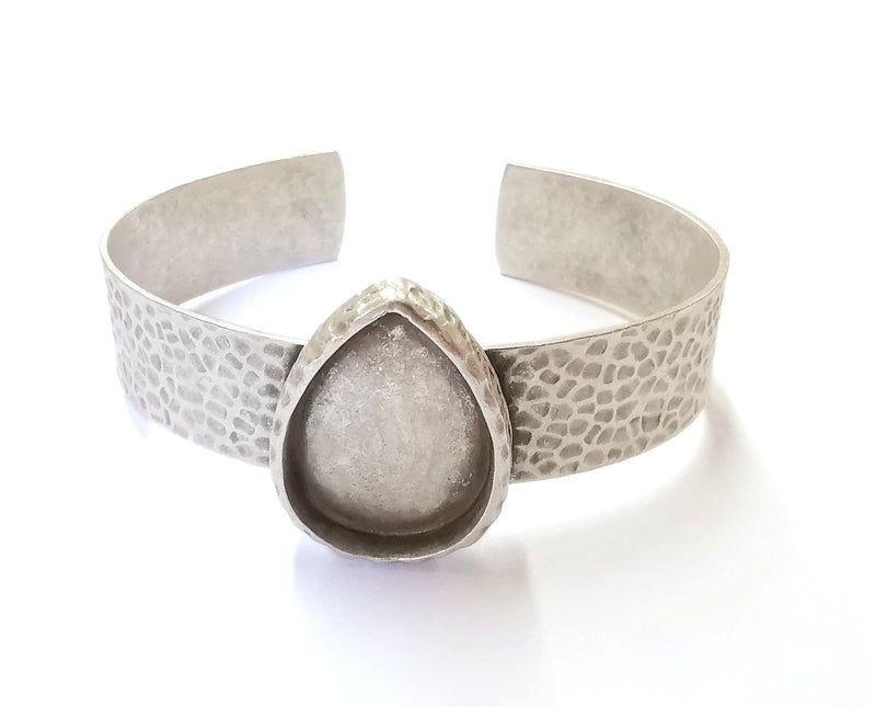 Bracelet Blank Resin Bangle Dry Flower inlay Blank Cuff Bezel Glass Cabochon Base Hammered Adjustable Antique Silver (25x18mm ) G20041