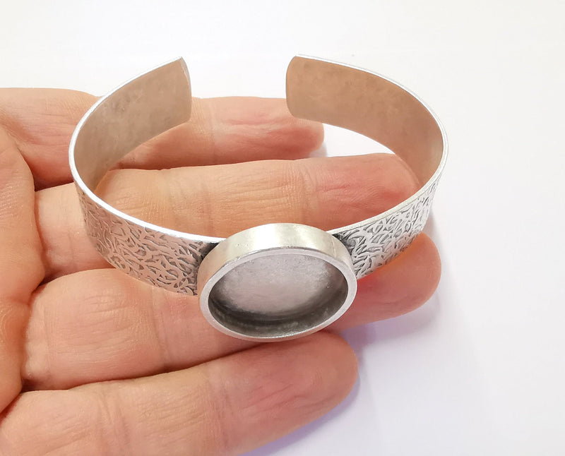 Bracelet Blank Resin Bangle Dry Flower inlay Blank Cuff Bezel Glass Cabochon Base Textured Adjustable Antique Silver (22mm ) G20042