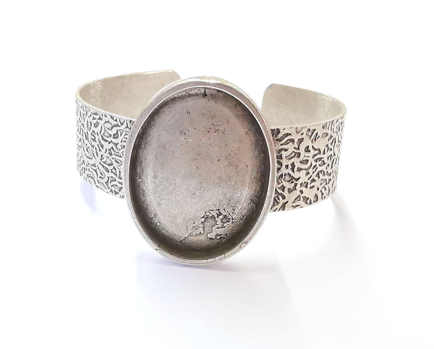 Bracelet Blank Resin Bangle Dry Flower inlay Blank Cuff Bezel Glass Cabochon Base Textured Adjustable Antique Silver (40x30mm ) G24417