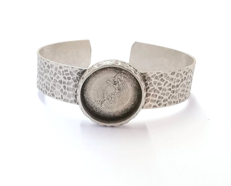 Bracelet Blank Resin Bangle Dry Flower inlay Blank Cuff Bezel Glass Cabochon Base Hammered Adjustable Antique Silver (22mm ) G20044