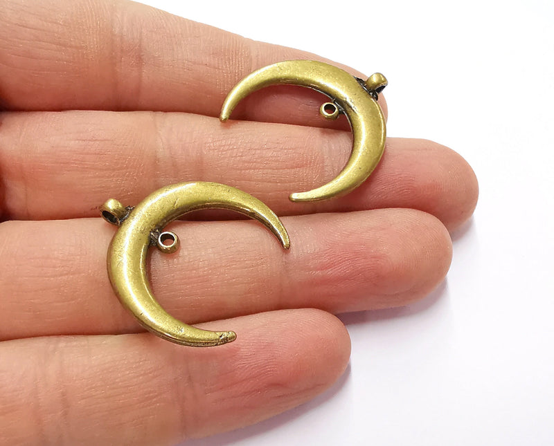 2 Crescent Charm Connector Moon Charm Antique Bronze Plated Pendants  (28x28mm)  G20045