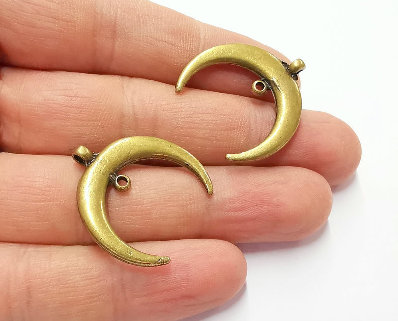 2 Crescent Charm Connector Moon Charm Antique Bronze Plated Pendants  (28x28mm)  G20045
