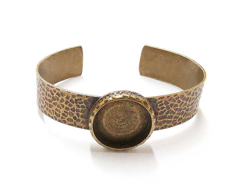 Bracelet Blank Resin Bangle Dry Flower inlay Blank Cuff Bezel Glass Cabochon Base Hammered Adjustable Antique Bronze (22mm ) G20049