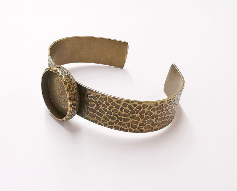 Bracelet Blank Resin Bangle Dry Flower inlay Blank Cuff Bezel Glass Cabochon Base Hammered Adjustable Antique Bronze (22mm ) G20049