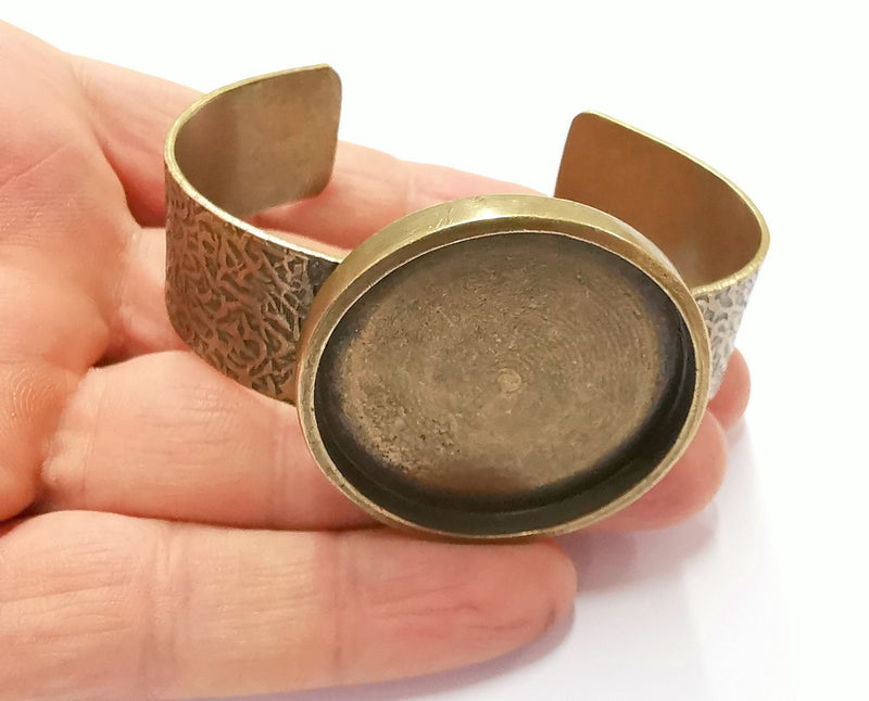 Bracelet Blank Resin Bangle Dry Flower inlay Blank Cuff Bezel Glass Cabochon Base Textured Adjustable Antique Bronze (40mm ) G20050
