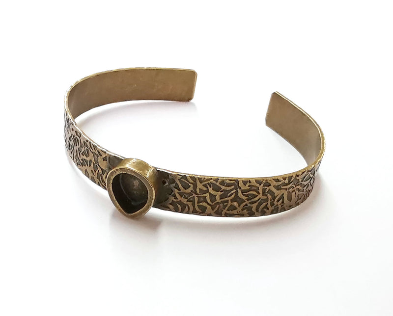 Bracelet Blank Resin Bangle Dry Flower inlay Blank Cuff Bezel Glass Cabochon Base Textured Adjustable Antique Bronze (10x8mm ) G20052