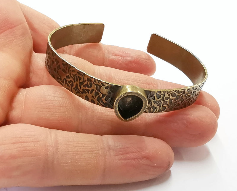 Bracelet Blank Resin Bangle Dry Flower inlay Blank Cuff Bezel Glass Cabochon Base Textured Adjustable Antique Bronze (10x8mm ) G20052