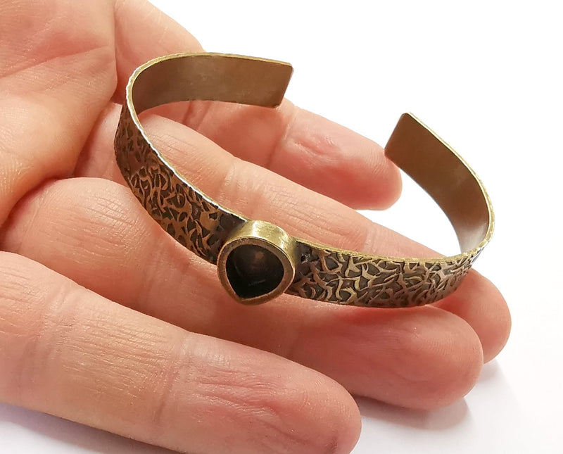 Bracelet Blank Resin Bangle Dry Flower inlay Blank Cuff Bezel Glass Cabochon Base Textured Adjustable Antique Bronze (10x8mm ) G20052