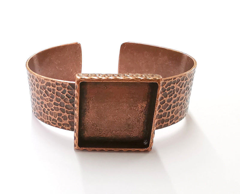 Bracelet Blank Resin Bangle Dry Flower inlay Blank Cuff Bezel Glass Cabochon Base Hammered Adjustable Antique Copper (25x25mm ) G20053