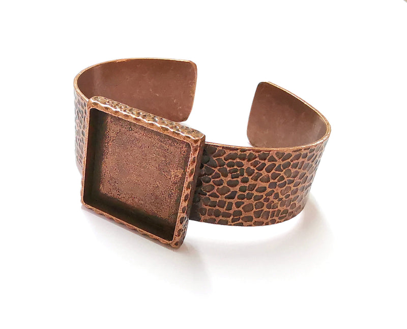 Bracelet Blank Resin Bangle Dry Flower inlay Blank Cuff Bezel Glass Cabochon Base Hammered Adjustable Antique Copper (25x25mm ) G20053