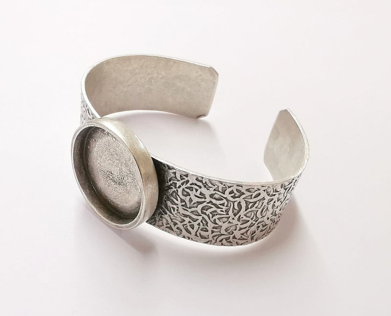Bracelet Blank Resin Bangle Dry Flower inlay Blank Cuff Bezel Glass Cabochon Base Textured Adjustable Antique Silver (25mm ) G20054