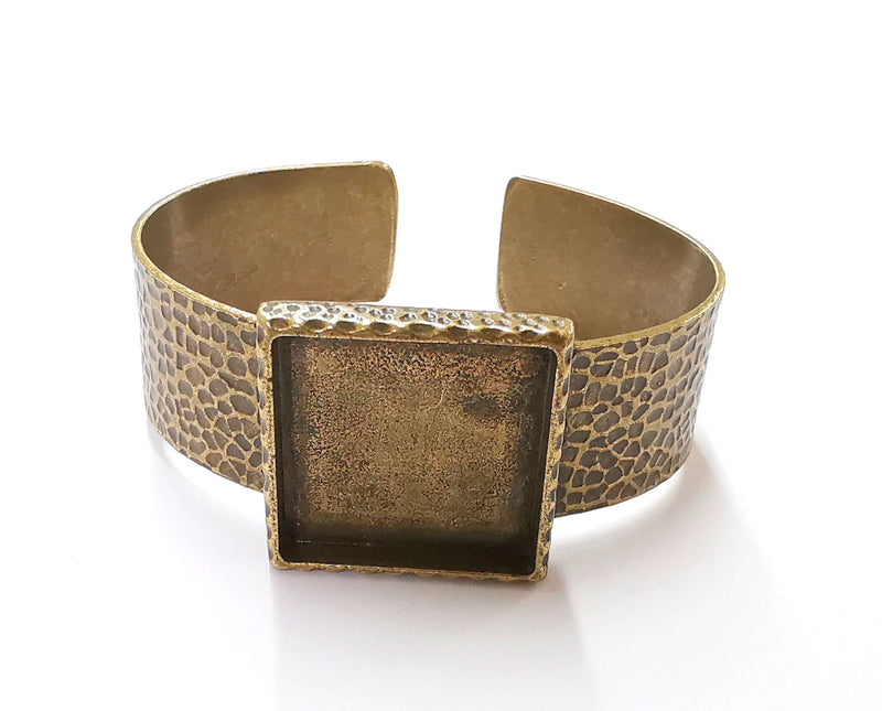 Bracelet Blank Resin Bangle Dry Flower inlay Blank Cuff Bezel Glass Cabochon Base Hammered Adjustable Antique Bronze (25x25mm ) G20055