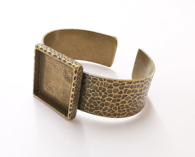 Bracelet Blank Resin Bangle Dry Flower inlay Blank Cuff Bezel Glass Cabochon Base Hammered Adjustable Antique Bronze (25x25mm ) G20055