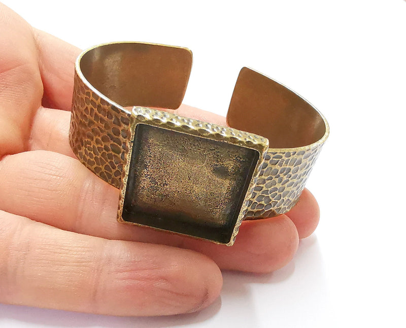 Bracelet Blank Resin Bangle Dry Flower inlay Blank Cuff Bezel Glass Cabochon Base Hammered Adjustable Antique Bronze (25x25mm ) G20055