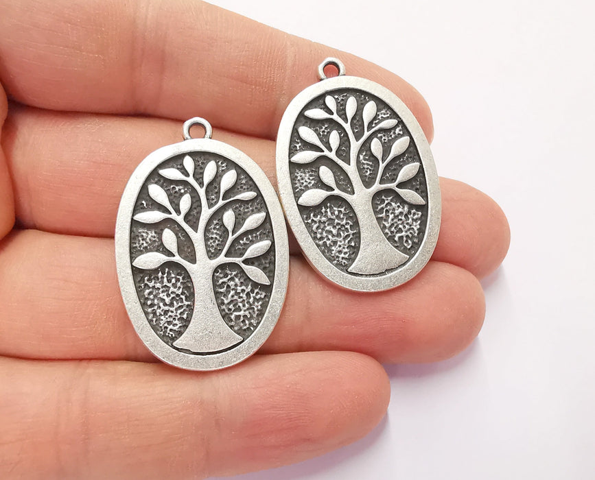 2 Tree Charms Antique Silver Plated Charms (38x25mm)  G20619