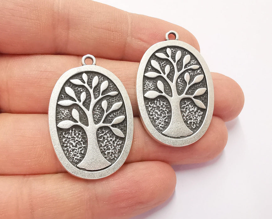 2 Tree Charms Antique Silver Plated Charms (38x25mm)  G20619