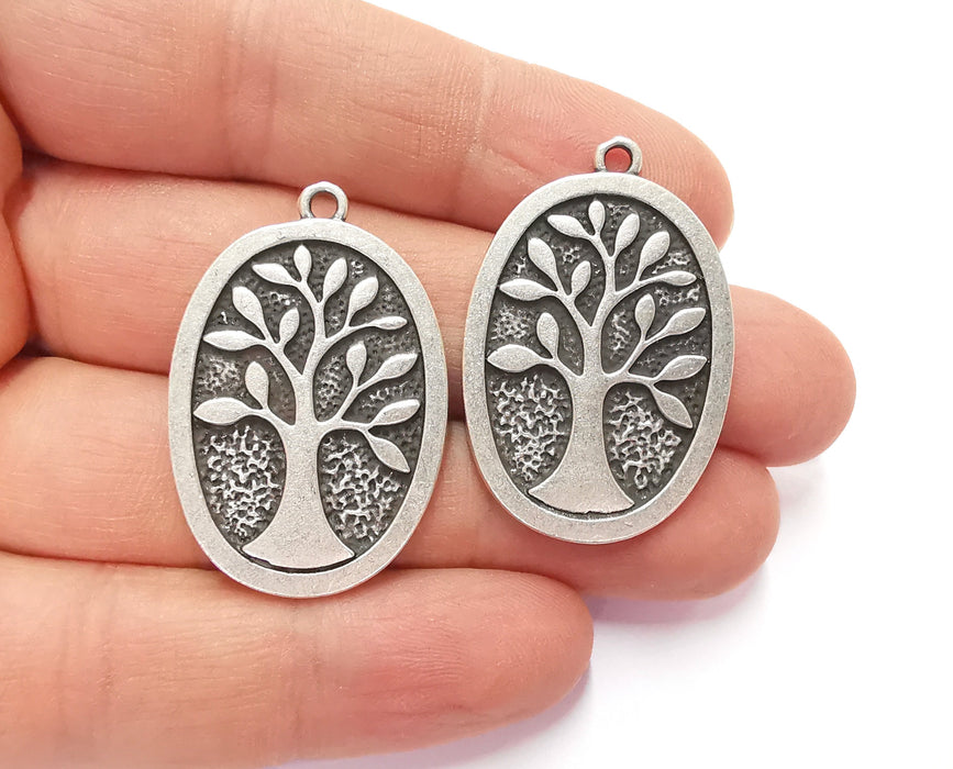 2 Tree Charms Antique Silver Plated Charms (38x25mm)  G20619